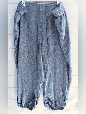 Denim Blue Linen Viscoes Ankle Pants Size 2X